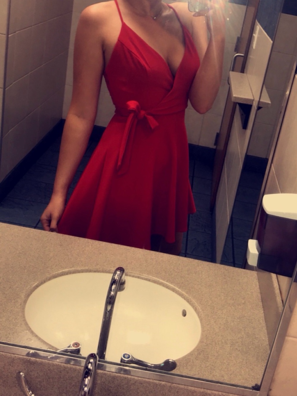 B Darlin Red Spaghetti-Strap Wrap Mini Dress